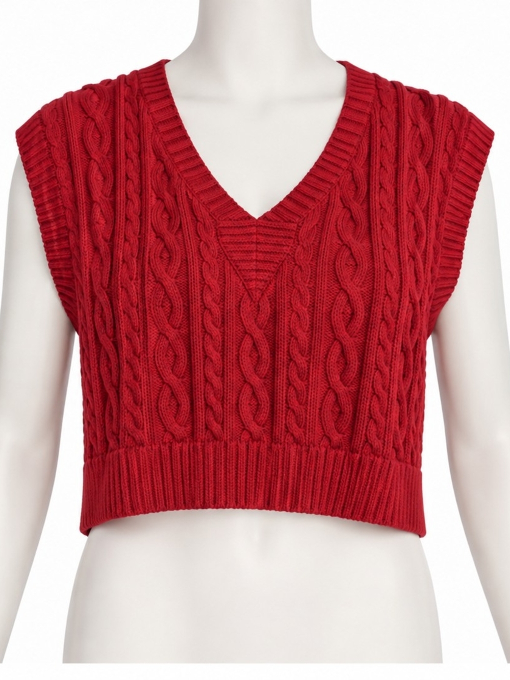 Cotton Country Parkhurst Red Cable Knit Cropped Sweater Vest XL Made in Canada